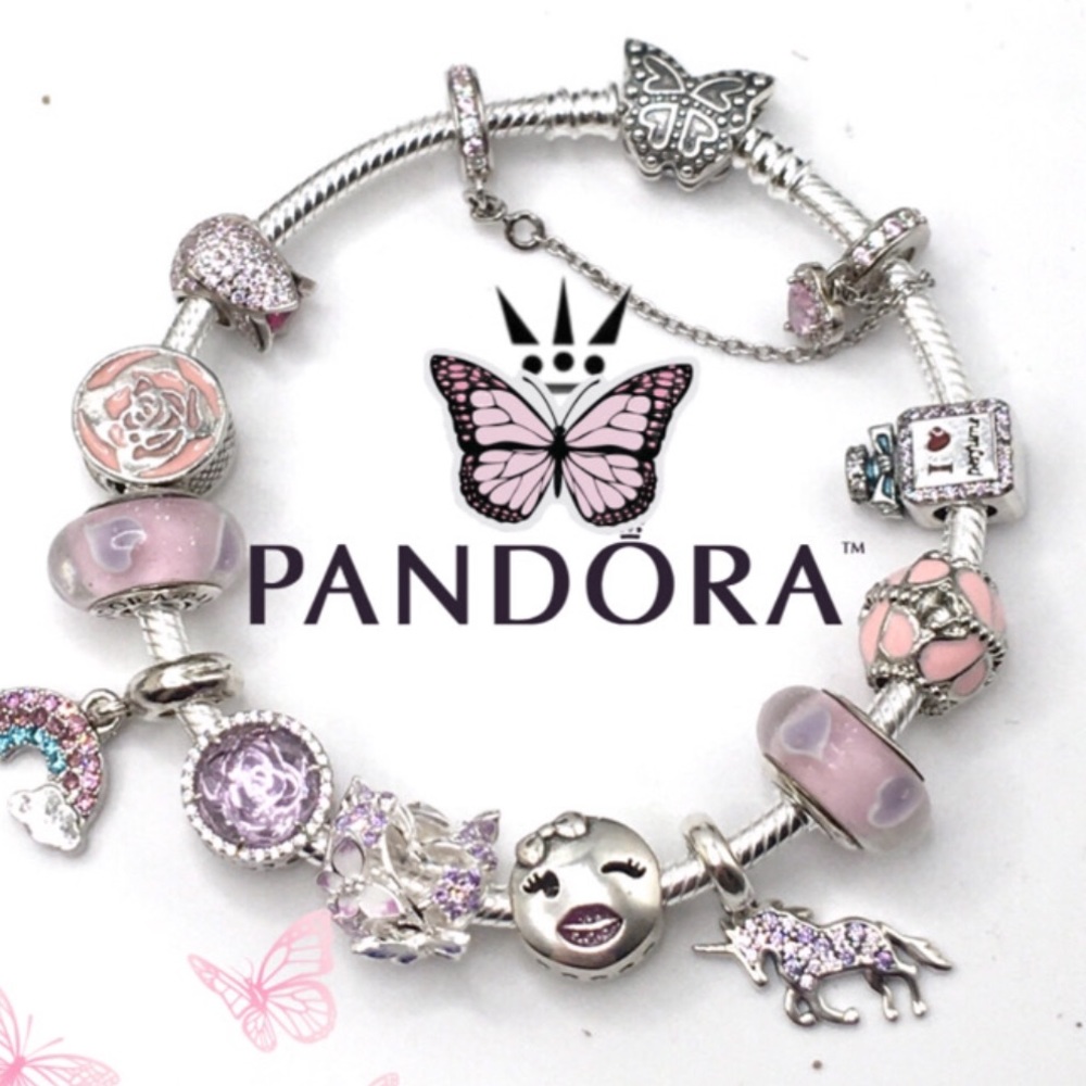 Authentic Pandora Bracelet With x3 Pandora Brand Charms & mix silver 925 charms